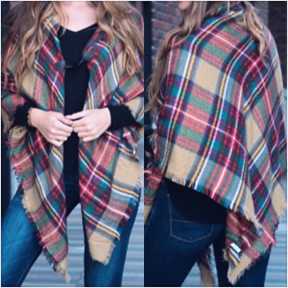 Bohemian Poncho With Closure Plaid Flannel O/S - Picture 7 of 8